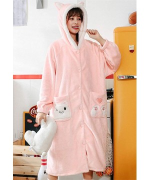 Robes Women's Fleece Warm Robe Long Animal Printed Bathrobe with Hooded - Pink 1913 - CQ1935HYHGD