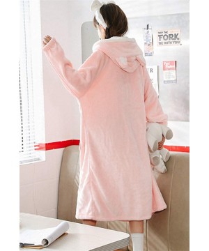 Robes Women's Fleece Warm Robe Long Animal Printed Bathrobe with Hooded - Pink 1913 - CQ1935HYHGD