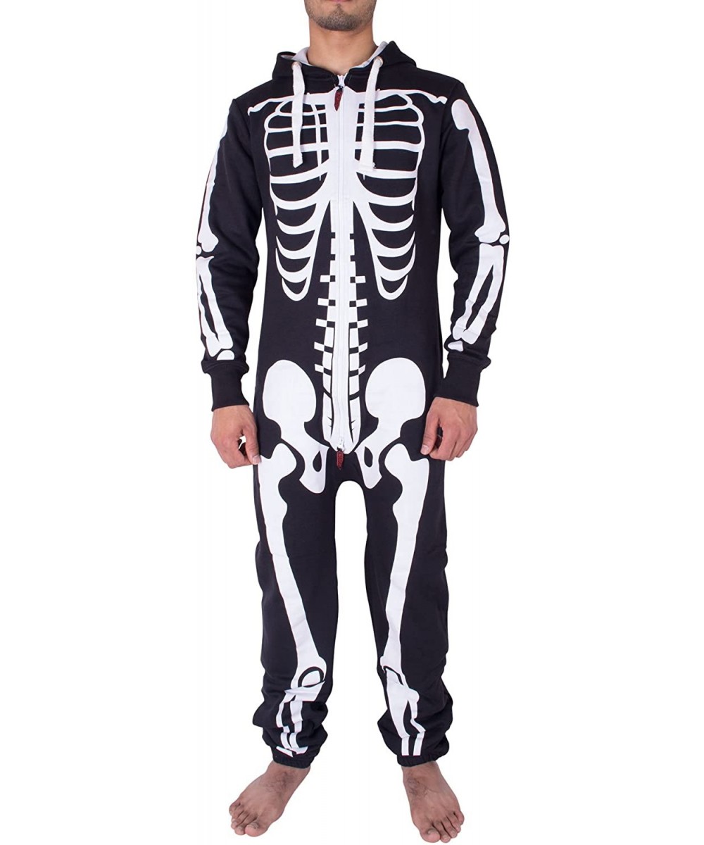 Sleep Sets Mens Hoodie Jumpsuit Onesie One Piece Pajamas - Black Skeleton - CY11OQ5G1RN