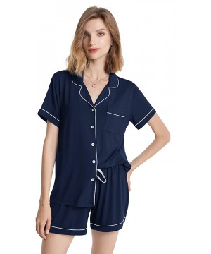 Sets Pajamas for Women Modal Cotton Pajama Set Short Sleeve Pjs Sets for Womens Button Down Top Nightwear Soft Loungewear - N...