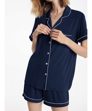 Sets Pajamas for Women Modal Cotton Pajama Set Short Sleeve Pjs Sets for Womens Button Down Top Nightwear Soft Loungewear - N...