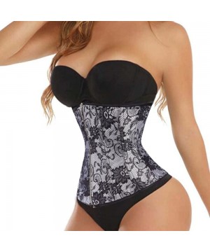 Bustiers & Corsets ALING Womens Victorian Black Zipper Brocade Underbust Shaper Corset - White - CA11ZYSPLQ3