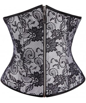 Bustiers & Corsets ALING Womens Victorian Black Zipper Brocade Underbust Shaper Corset - White - CA11ZYSPLQ3