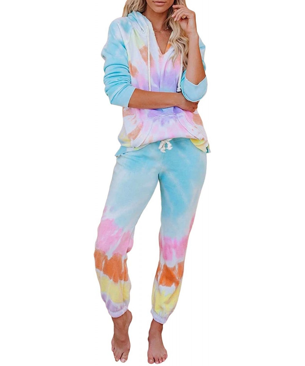 Sets Women Tie Dye Printed Pajamas Set Crewneck Long Sleeve Tee and Jogger Pants PJ Set Loungewear Nightwear Sleepwear - A Mu...