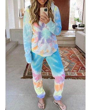 Sets Women Tie Dye Printed Pajamas Set Crewneck Long Sleeve Tee and Jogger Pants PJ Set Loungewear Nightwear Sleepwear - A Mu...