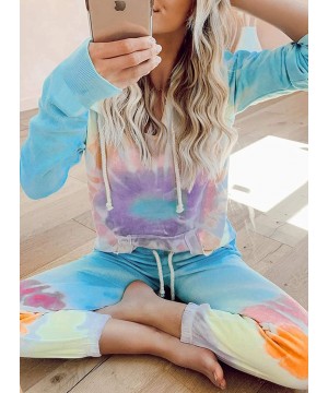 Sets Women Tie Dye Printed Pajamas Set Crewneck Long Sleeve Tee and Jogger Pants PJ Set Loungewear Nightwear Sleepwear - A Mu...