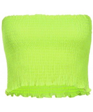 Camisoles & Tanks Womens Strapless Pleated Summer Sexy Bandeau Tube Crop Tops - A-green - CJ193W36YMZ