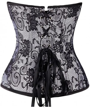 Bustiers & Corsets ALING Womens Victorian Black Zipper Brocade Underbust Shaper Corset - White - CA11ZYSPLQ3