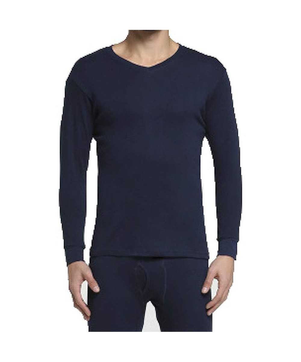 Thermal Underwear Mens Thermal Underwear Set Ultra Soft Long John Set Winter Base Layer Top and Bottom - V Dark Blue - C0192K...