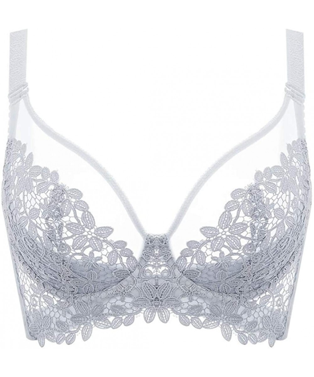 Bras Sexy Womens Lace Mesh Unlined Bra Underwire See-Through Demi Cup Bralette - White - C918SA0UZKE