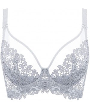 Bras Sexy Womens Lace Mesh Unlined Bra Underwire See-Through Demi Cup Bralette - White - C918SA0UZKE