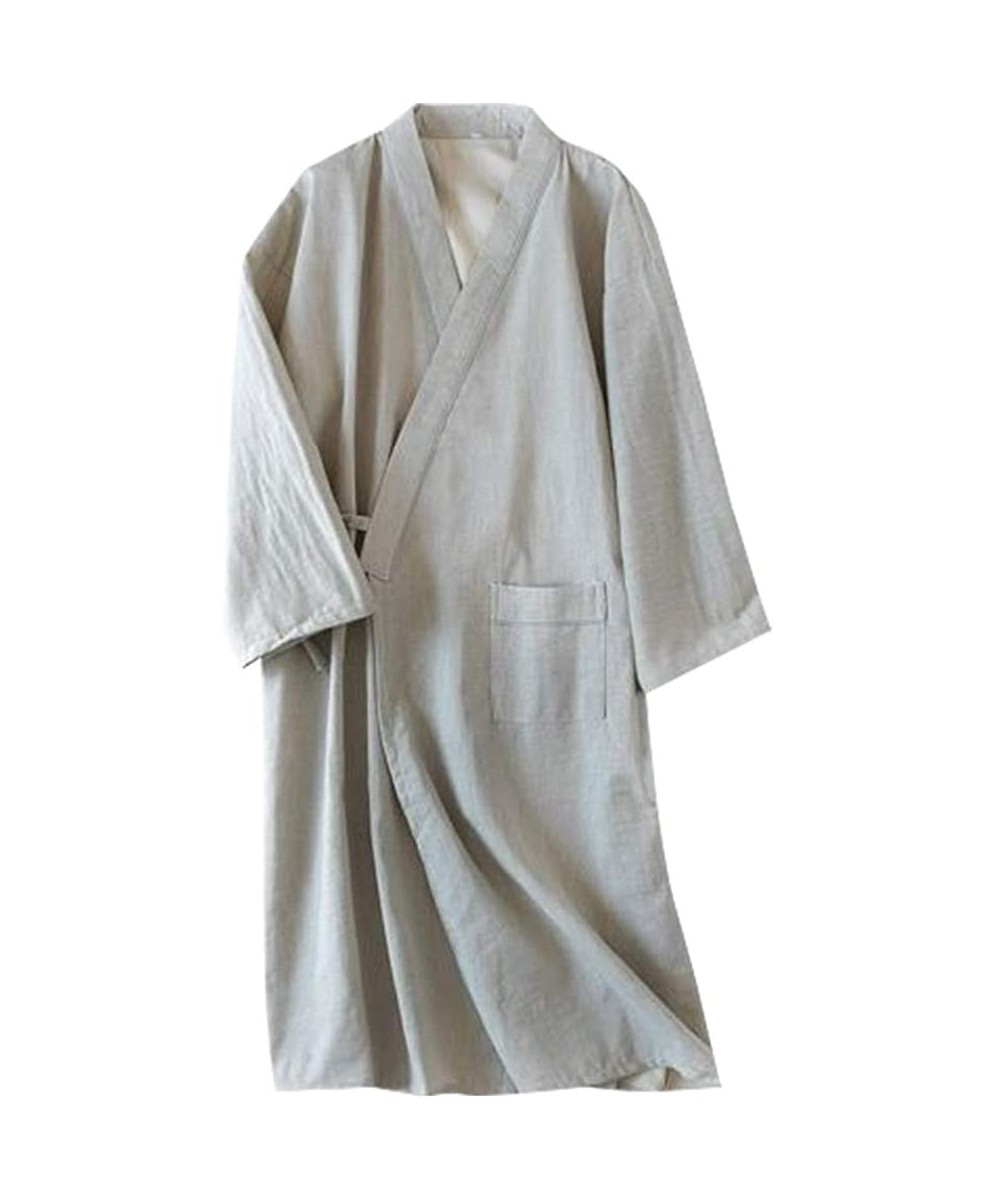 Robes Men Japanese Bathrobe Kimono Yukata Pajamas Unisex Cotton Soft Sleepwear Robe Gown Nightwear - Gray - CJ18MHTW0EU