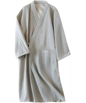 Robes Men Japanese Bathrobe Kimono Yukata Pajamas Unisex Cotton Soft Sleepwear Robe Gown Nightwear - Gray - CJ18MHTW0EU