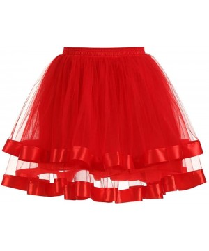 Slips Womens Tutu Skirt - Adult Dancing Tulle Half Slips Skirts - Fluffy Petticoat Tutu Crinoline - Red - C01803RYNCI