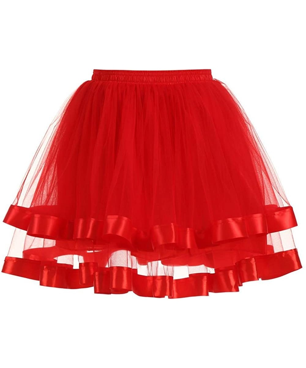 Slips Womens Tutu Skirt - Adult Dancing Tulle Half Slips Skirts - Fluffy Petticoat Tutu Crinoline - Red - C01803RYNCI