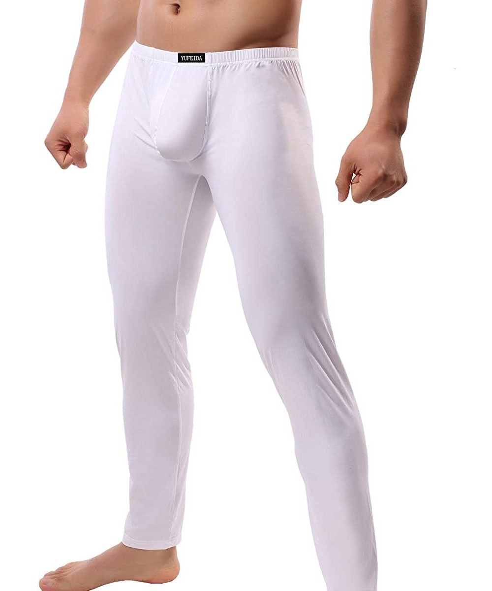 Thermal Underwear Men's Sexy Underwear Bottoms Low Rise Leggings Pants Mesh Long Trousers - Thicker White - CB18LT6Q829