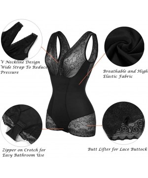 Shapewear Women Backless Shapewear Bodysuti Shaper Sexy Lace Smooth Plunge Body Briefer - Black2 - CW198DQSEHR