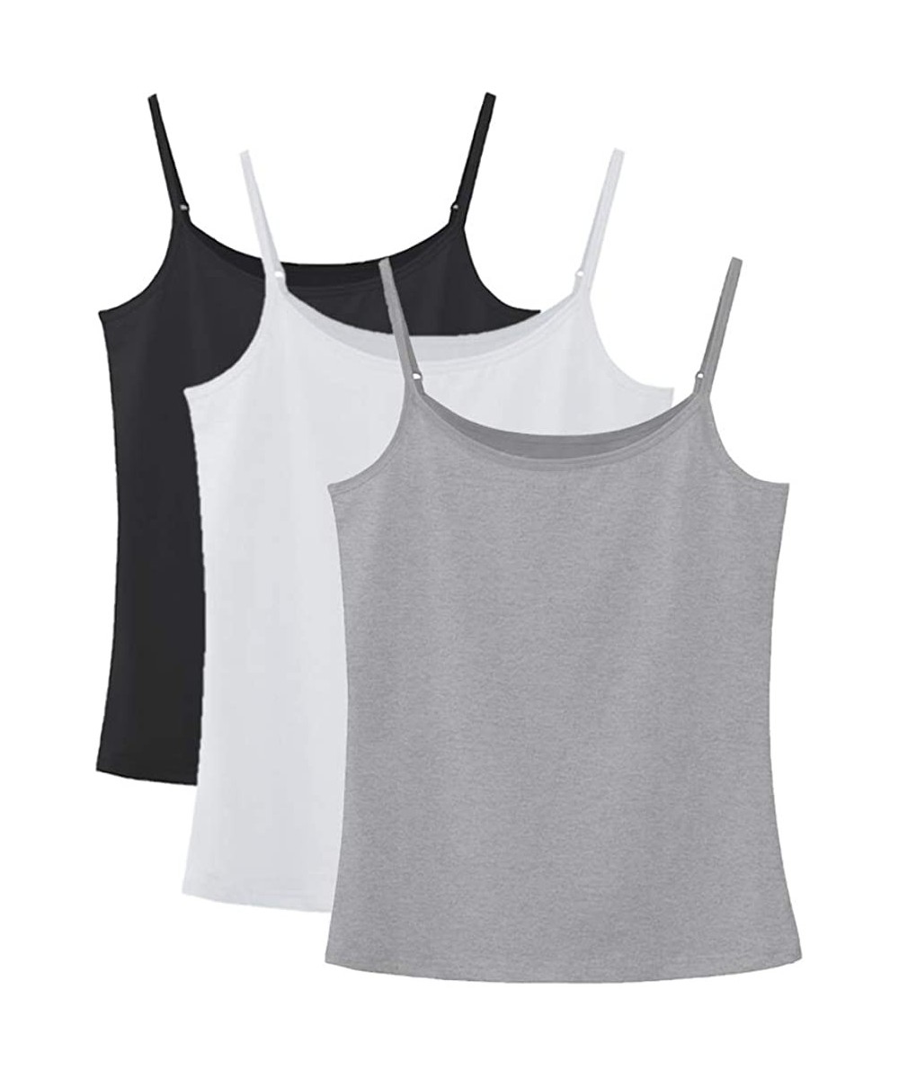 Camisoles & Tanks Women's Camisole Soft Tank Top with Adjustable Spaghetti Strap - 3 Pack - Black/White/Grey - CJ194EM4HSW