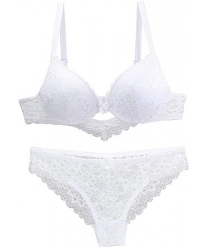 Bras Women's Lace Bra and Panty Set Sexy Plus Up Bra Underwire Lightly Lined Lingerie Set - White - CW190E2ECHQ