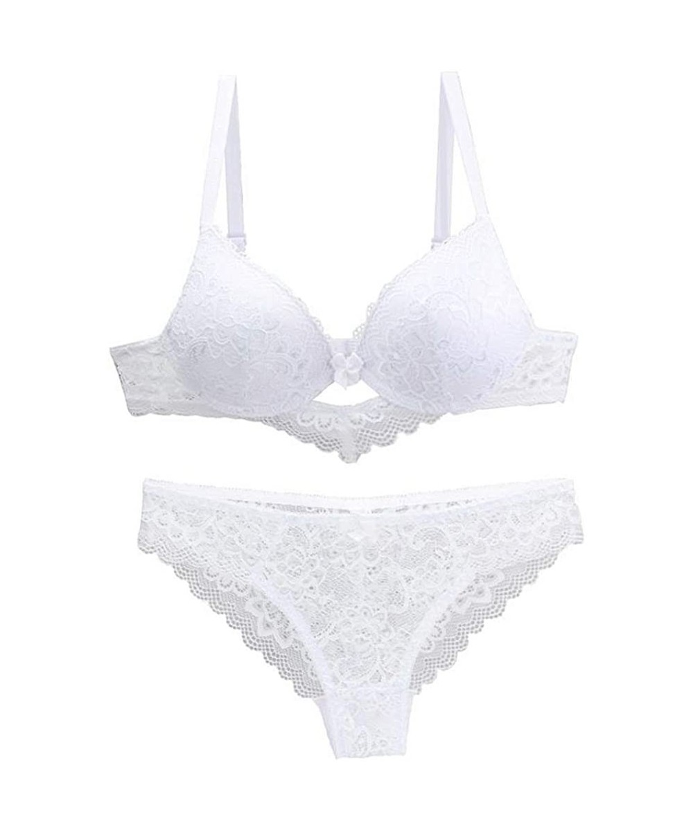 Bras Women's Lace Bra and Panty Set Sexy Plus Up Bra Underwire Lightly Lined Lingerie Set - White - CW190E2ECHQ