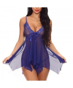 Baby Dolls & Chemises Lingerie Dress Transparent for Women for Sex-Jiayit Women's V Neck Sleepwear - Blue - CK18K4IMGR8