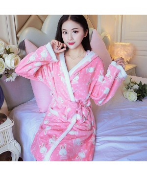 Robes Women Flannel Print Hooded Night Robe Warm Coral Velvet Bath Robe Nightgown Thick Bathrobes Sleepwear - Gray - C8194S6XQ7M