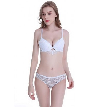 Bras Women's Lace Bra and Panty Set Sexy Plus Up Bra Underwire Lightly Lined Lingerie Set - White - CW190E2ECHQ