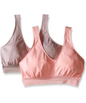 Bras Women's Microfiber Crop Top Bra - Lace Warm Steel/Rose Bloom Pink - CG12CMRM8AJ