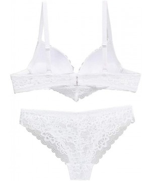 Bras Women's Lace Bra and Panty Set Sexy Plus Up Bra Underwire Lightly Lined Lingerie Set - White - CW190E2ECHQ