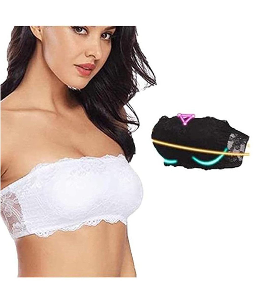 Bras Lax Chic Lace Bra-Lace Tube Top Bandeau Bra for Women Strapless Bra Push Up Invisible Backless Lace Underwear with Pad -...