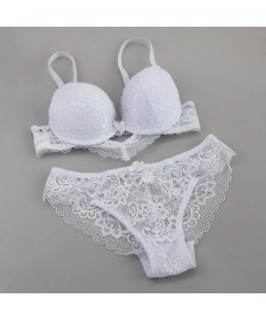 Bras Women's Lace Bra and Panty Set Sexy Plus Up Bra Underwire Lightly Lined Lingerie Set - White - CW190E2ECHQ