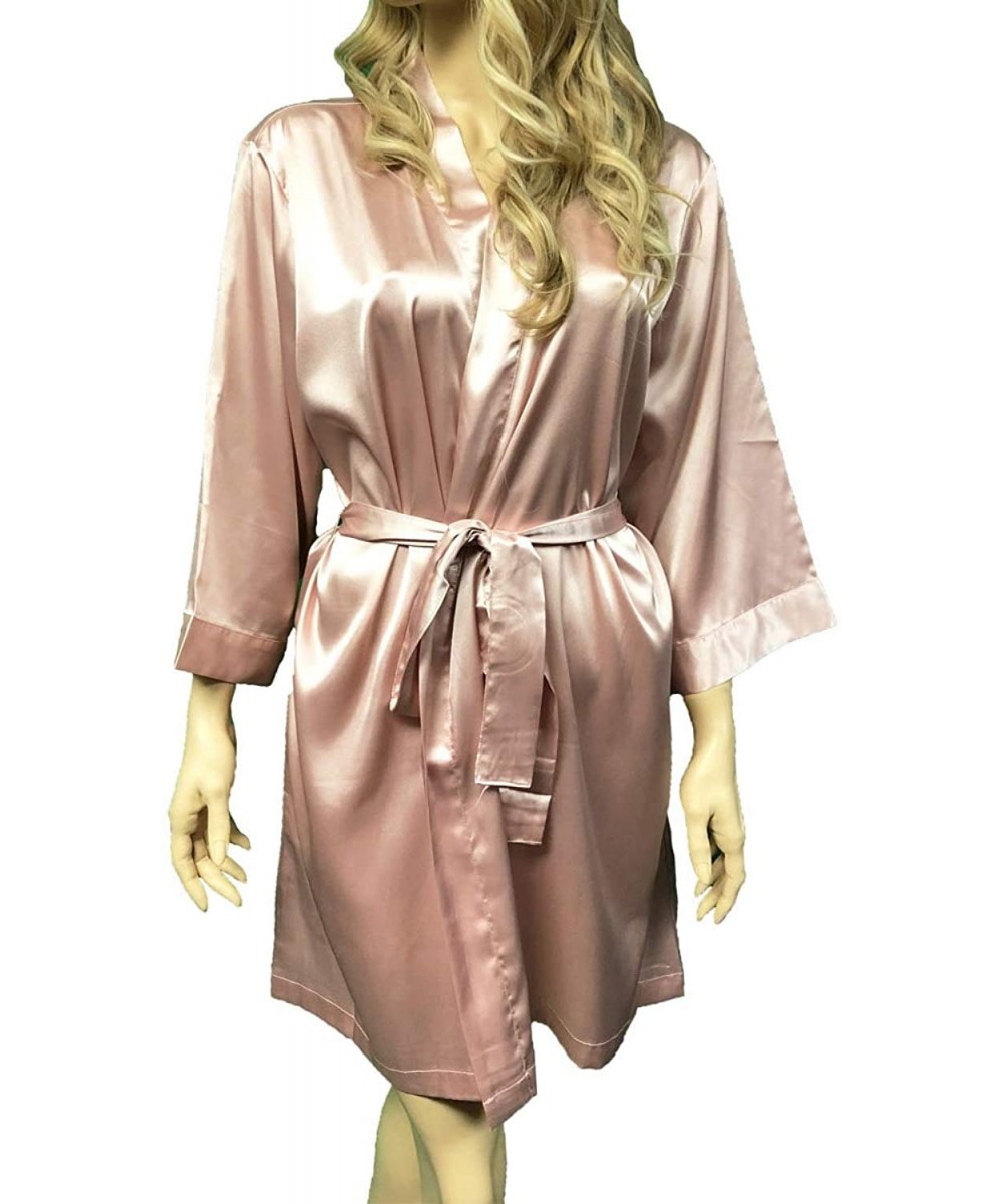 Robes Women's Satin Kimono Short Silky Robes w/Pockets for Bride and Bridesmaids - Rose Gold - CP18A58MUAS