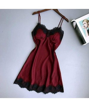 Robes Women Sexy Lace Lingerie Nightwear Underwear Robe Babydoll Sleepwear Dress - Winered - C318O7EC2KG