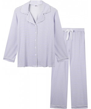 Sets Women's Ultra Soft Bamboo Pajama/Pj Sets - Long Sleeve/Button Down - Long-white Purple Stripe - CB18ZCWY4XZ