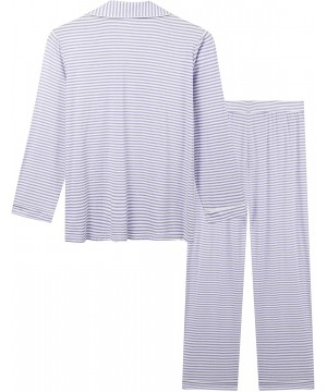 Sets Women's Ultra Soft Bamboo Pajama/Pj Sets - Long Sleeve/Button Down - Long-white Purple Stripe - CB18ZCWY4XZ