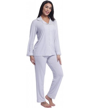 Sets Women's Ultra Soft Bamboo Pajama/Pj Sets - Long Sleeve/Button Down - Long-white Purple Stripe - CB18ZCWY4XZ