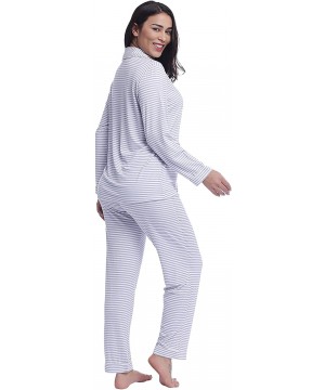 Sets Women's Ultra Soft Bamboo Pajama/Pj Sets - Long Sleeve/Button Down - Long-white Purple Stripe - CB18ZCWY4XZ