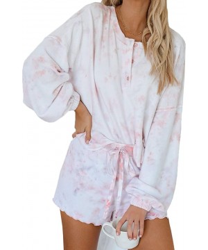 Sets Womens Tie Dye Printed Pajama Set Long/Short Sleeve Tops and Shorts PJ Set Loungewear Nightwear Sleepwear 1 Pink - C2198...