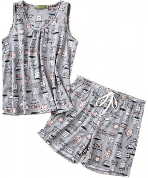 Nightgowns & Sleepshirts Women's Cute Sleeveless Print Tee and Shorts Sleepwear Tank Top Pajama Set - Coffee Cup - CU18QA0HYMU