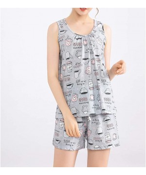 Nightgowns & Sleepshirts Women's Cute Sleeveless Print Tee and Shorts Sleepwear Tank Top Pajama Set - Coffee Cup - CU18QA0HYMU