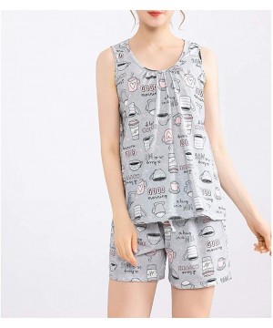 Nightgowns & Sleepshirts Women's Cute Sleeveless Print Tee and Shorts Sleepwear Tank Top Pajama Set - Coffee Cup - CU18QA0HYMU