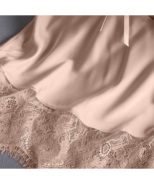 Sets 2020 Women V-Neck Eyelash Silk Lace Lingerie Sexy Stain Camisole Pajamas Bowknot Shorts Set - Beige - CS193YS74EC