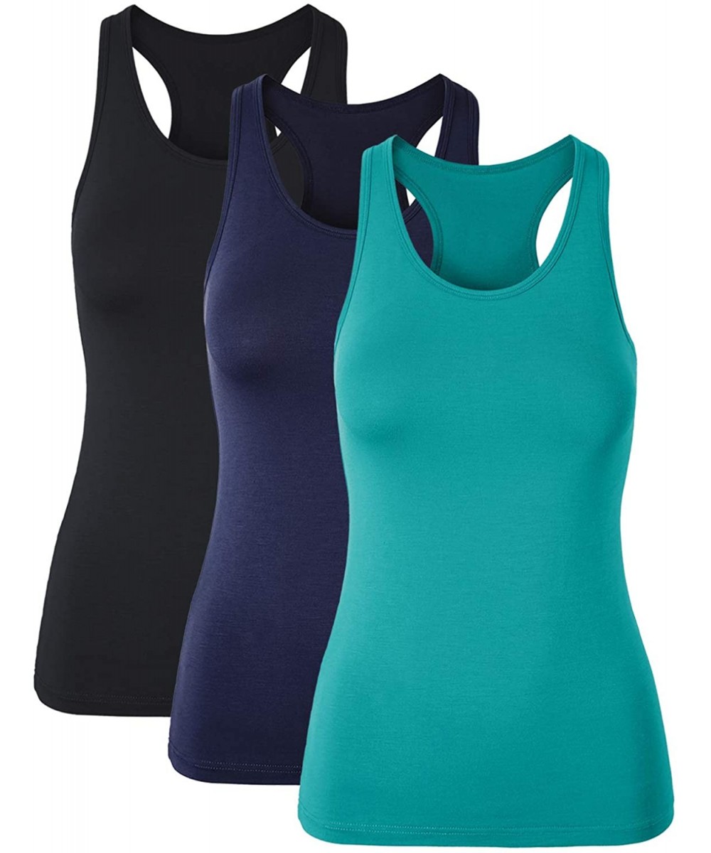 Camisoles & Tanks Women's Racerback Tank Top Workout Camisoles Scoop Neck Sleeveless Yoga Shirts Layering Cami 1/3 Pack - Bla...