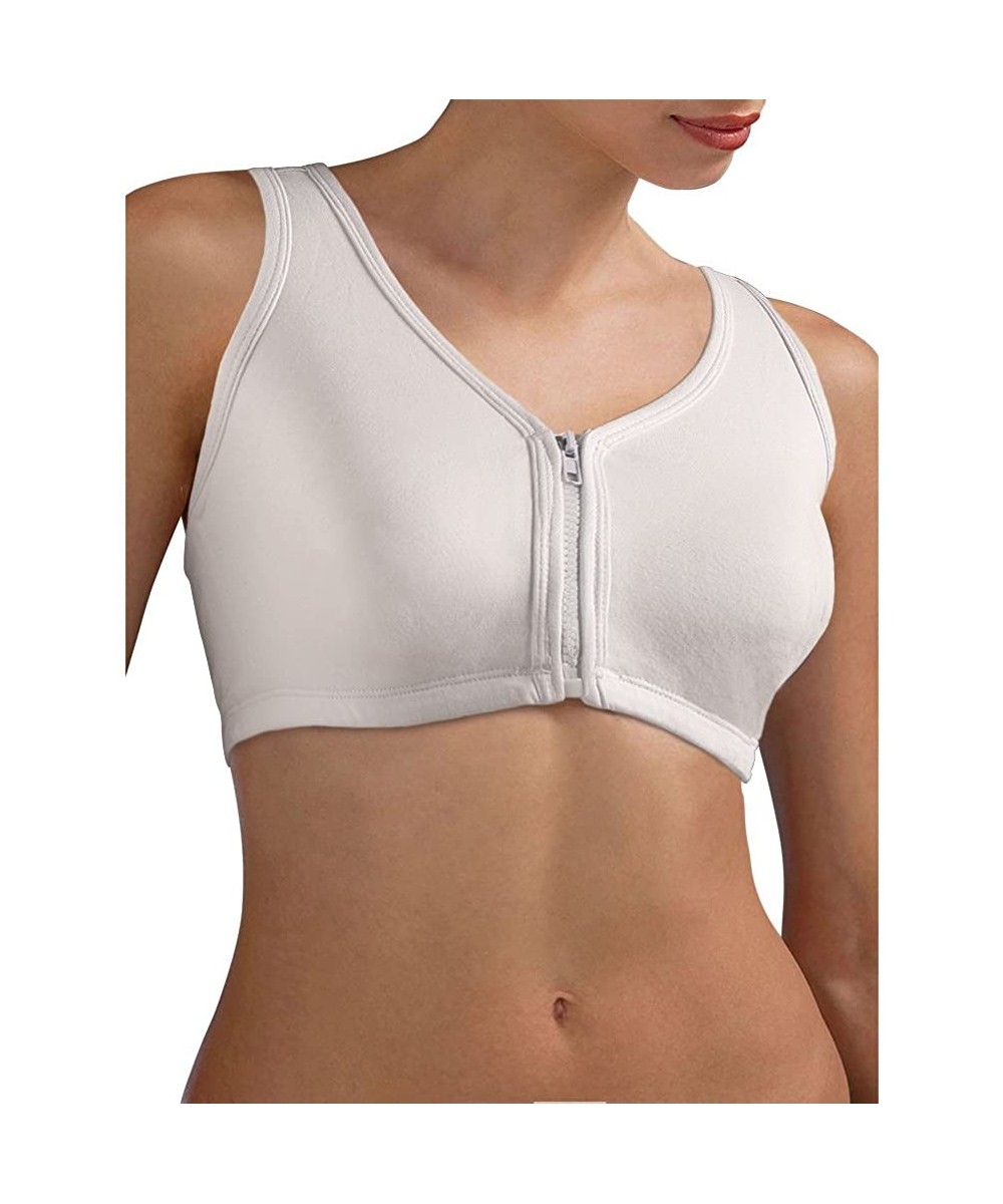 Bras Women's Zip Front Closure Bra Cotton - Mesh Racerback - White - CT114TLQ11P