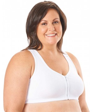 Bras Women's Zip Front Closure Bra Cotton - Mesh Racerback - White - CT114TLQ11P