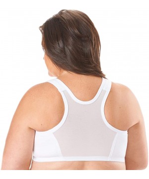 Bras Women's Zip Front Closure Bra Cotton - Mesh Racerback - White - CT114TLQ11P