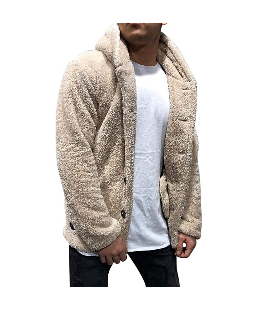 Thermal Underwear Mens Fleece Sherpa Jacket Winter Thicken Faux Fur Coat Solid Color Button Cardigan Half Dome Hooded Fuzzy O...