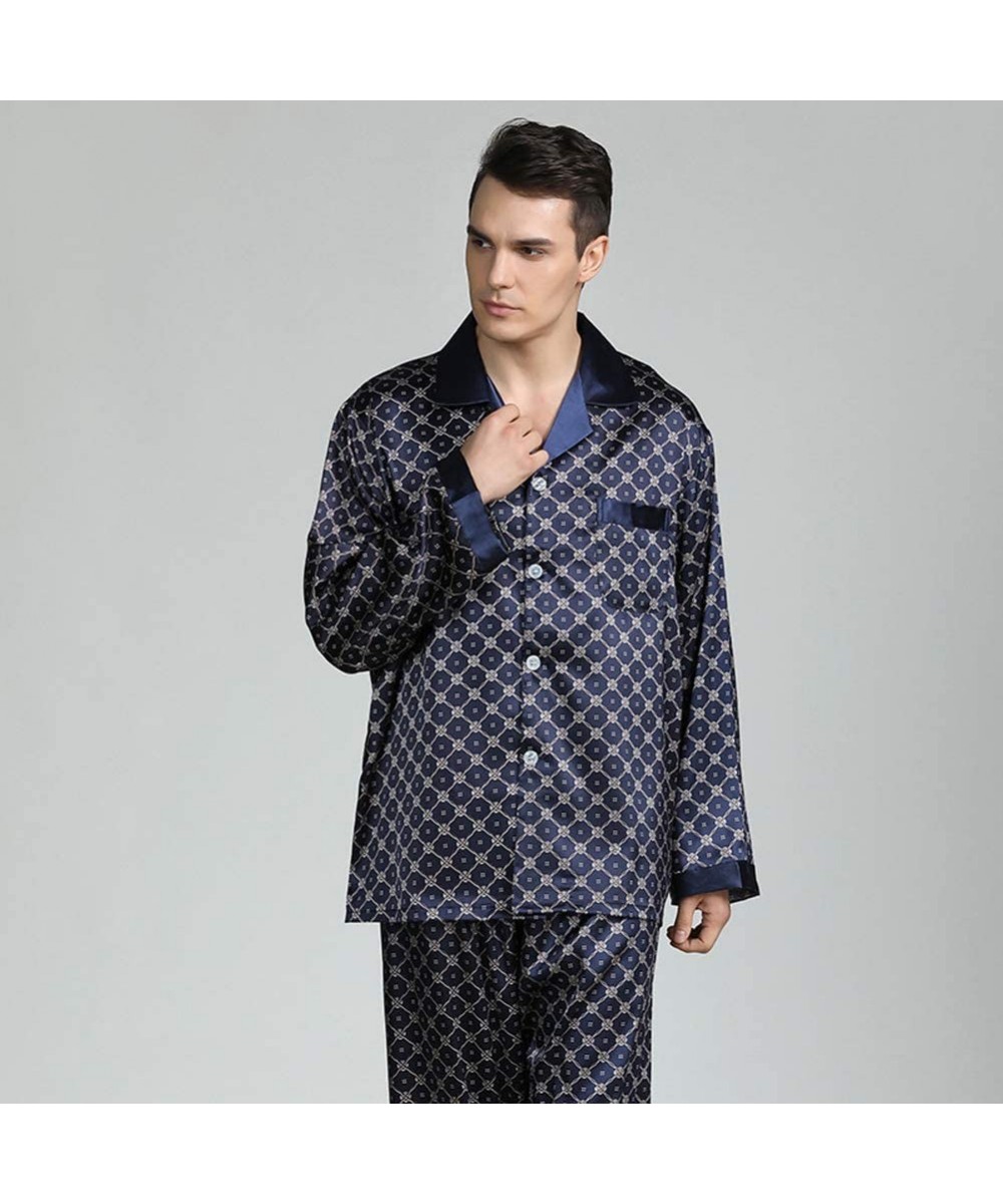 Sleep Sets Men's Pajamas Suit- Mens/Gentlemens Nightwear/Sleepwear Satin Printed Long Sleeve Pyjama Suit Set- Various Colours...