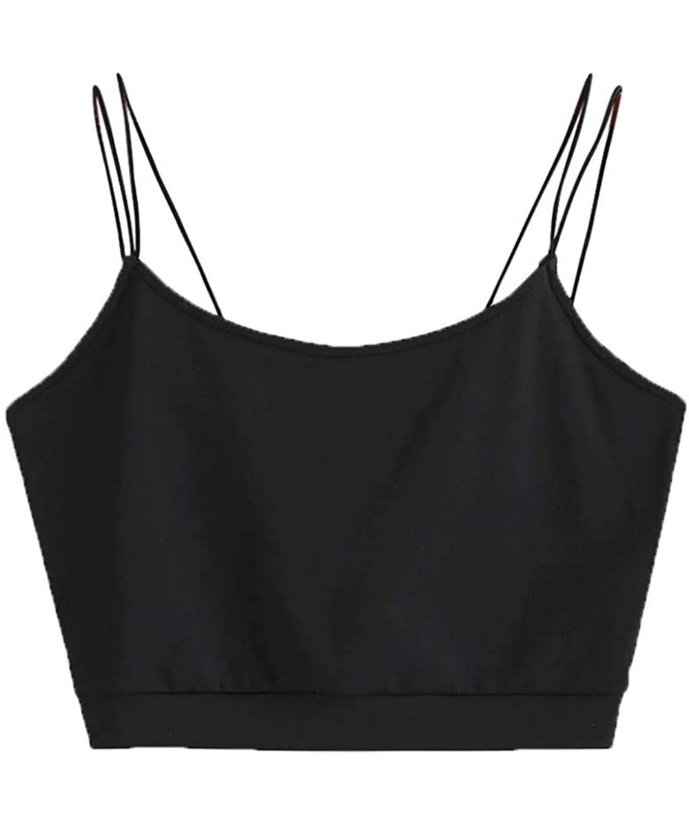 Tops Womens Fashion Simple Solid Color Short Vest Thin Shoulder Strap Wrapped Chest Sling Crop Vest Tops - Black - CA194TK28I6