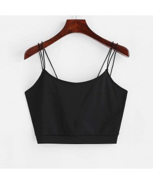 Tops Womens Fashion Simple Solid Color Short Vest Thin Shoulder Strap Wrapped Chest Sling Crop Vest Tops - Black - CA194TK28I6